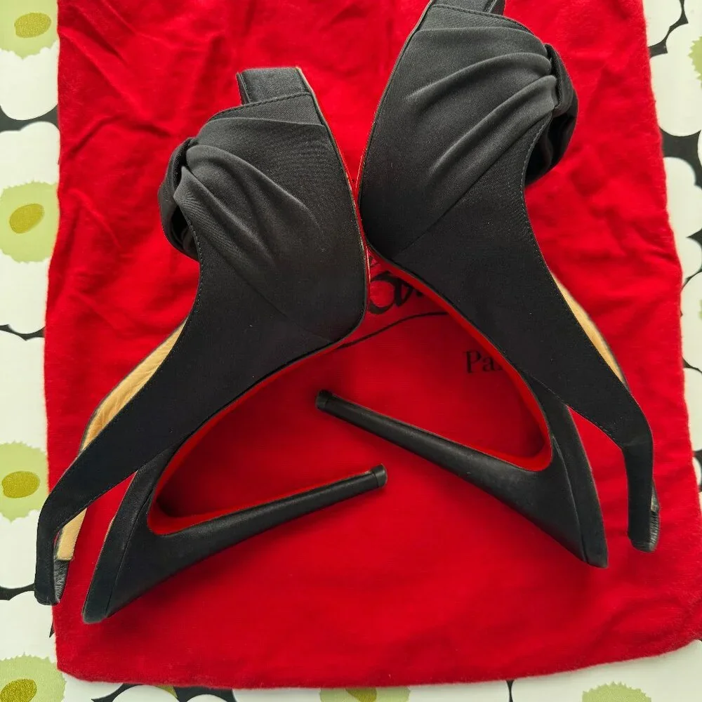 Christian Louboutin Sling Nodo 120 mm Crepe Satin Heels - Black EU 37 - Picture 5 of 12